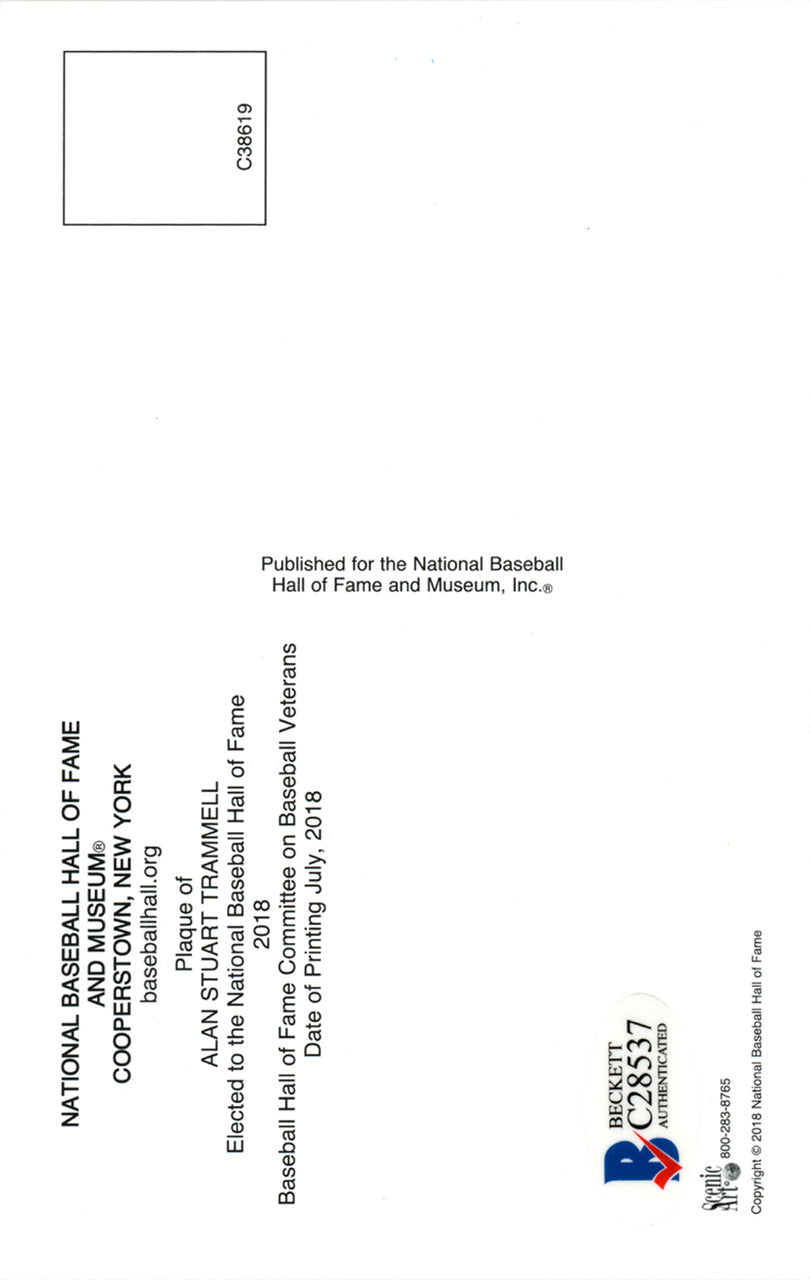 Alan Trammell Autographed HOF Postcard Detroit Tigers Beckett BAS Stock #137993