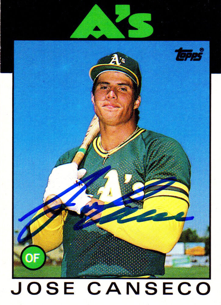 Jose Canseco Signed Oakland A's (Athletics) 1986 Topps Rookie Card #20T