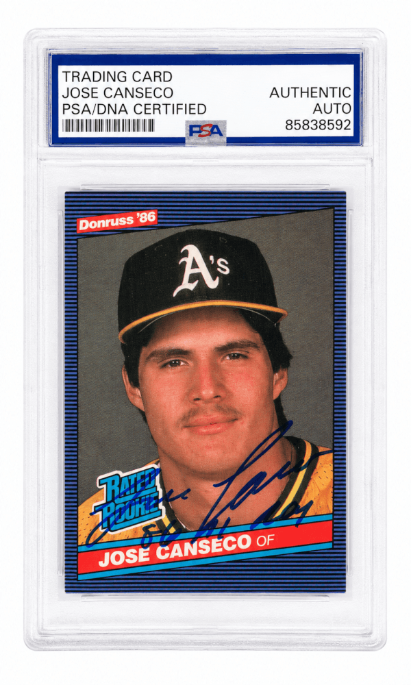 Jose Canseco Signed Oakland A's (Athletics) 1986 Donruss Rookie Baseball Card #39 w/86 AL ROY - (PSA Encapsulated)