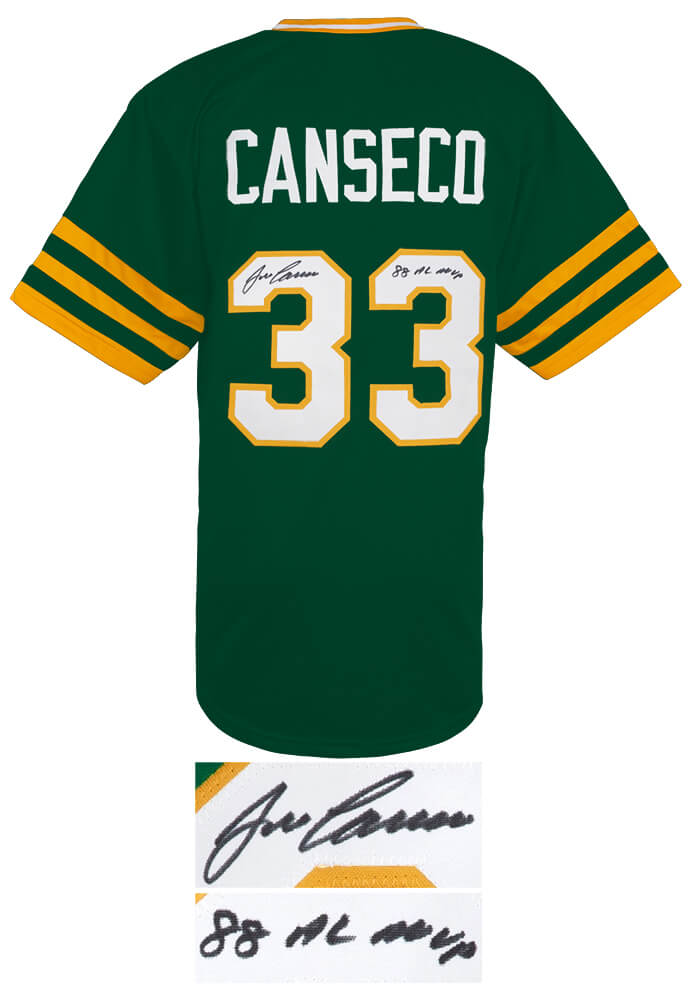 Jose Canseco Signed Green Throwback Custom Baseball Jersey w/88 AL MVP