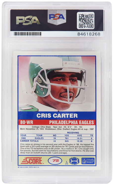 Cris Carter Signed Philadelphia Eagles 1989 Score Football Rookie Card #73 (PSA Encapsulated)