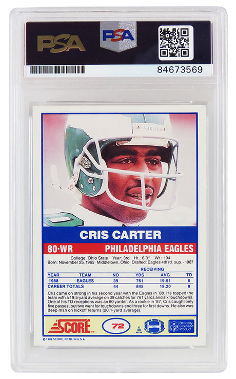 Cris Carter Signed Philadelphia Eagles 1989 Score Football Rookie Card #72 w/HOF'13 (PSA Encapsulated)