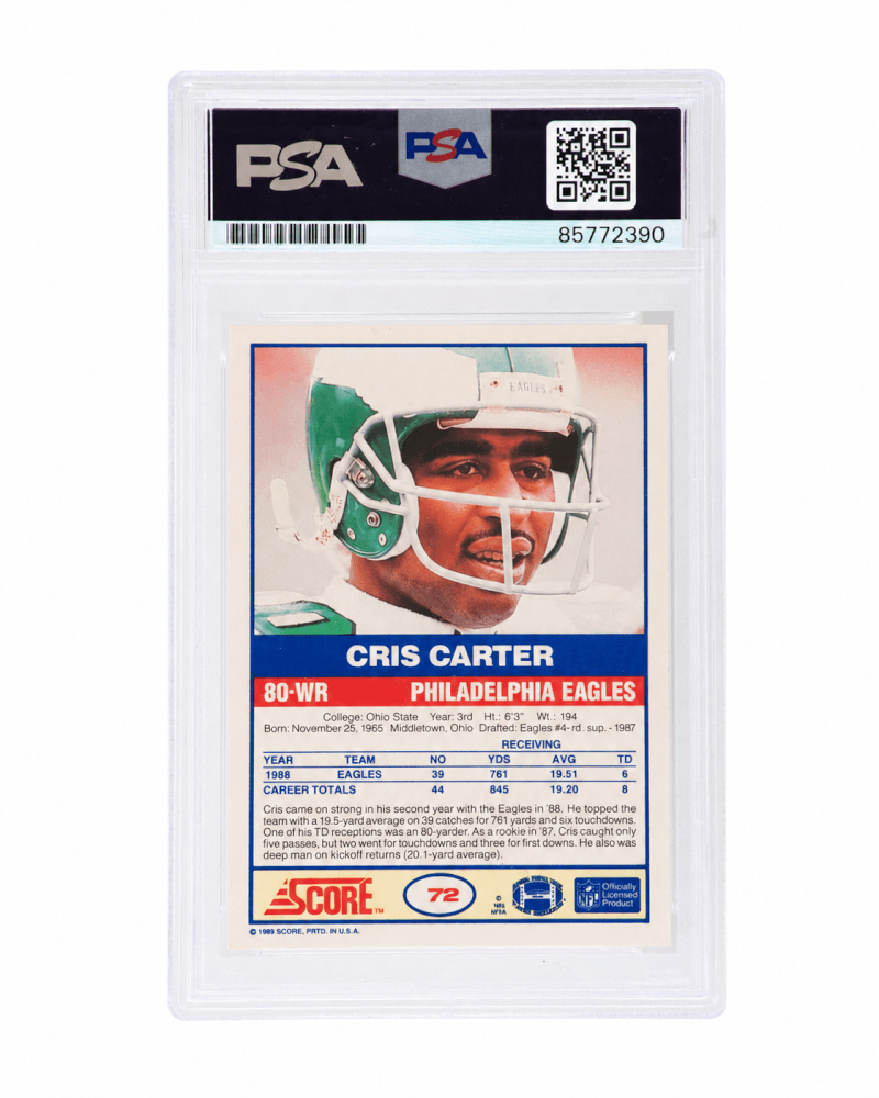 Cris Carter Signed 1989 Score Football Rookie Card #72 w/HOF'13 - (PSA Encapsulated)