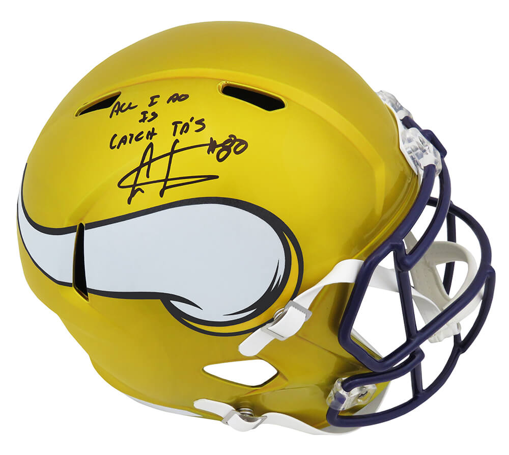 Cris Carter Signed Minnesota Vikings FLASH Riddell Full Size Speed Replica Helmet w/All I Do Is Catch TD's