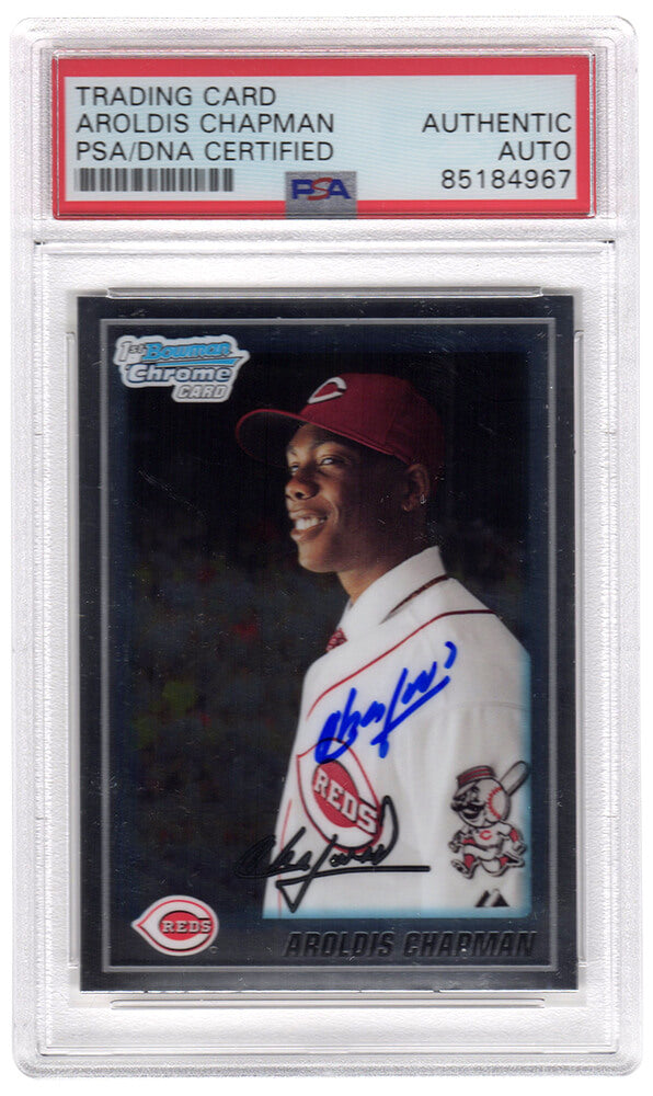 Aroldis Chapman Signed Reds 2010 Bowman Chrome Prospects Rookie Baseball Trading Card #BCP10 - (PSA Encapsulated)