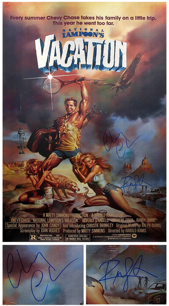 Chevy Chase & Randy Quaid Dual Signed National Lampoon's Vacation 27x40 Full Size Movie Poster