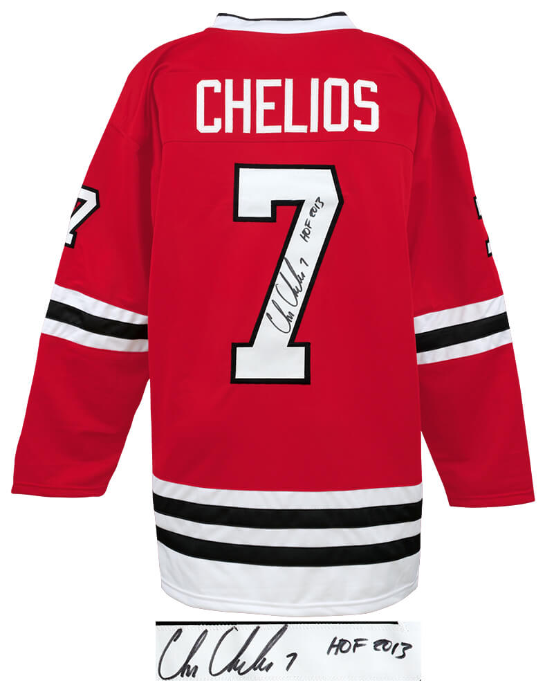 Chris Chelios Signed Red Custom #7 Hockey Jersey w/HOF 2013