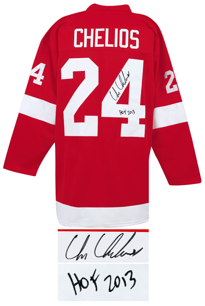 Chris Chelios Signed Red Custom #24 Jersey w/HOF 2013