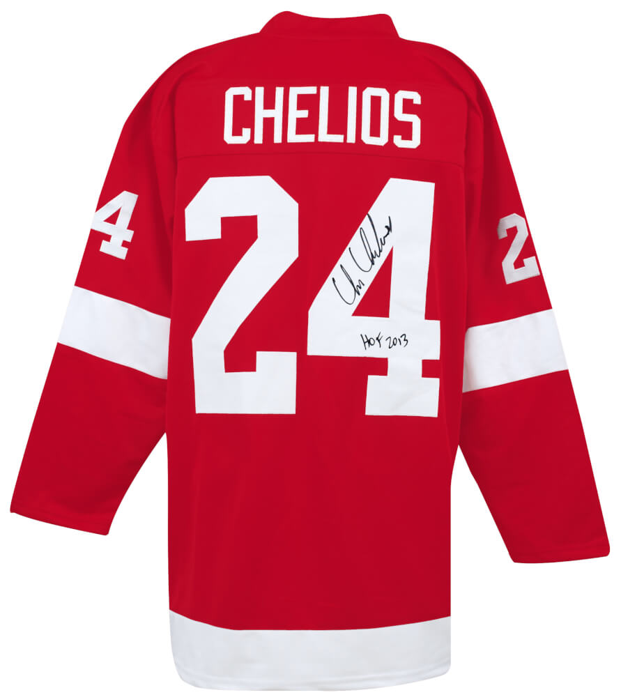 Chris Chelios Signed Red Custom #24 Jersey w/HOF 2013