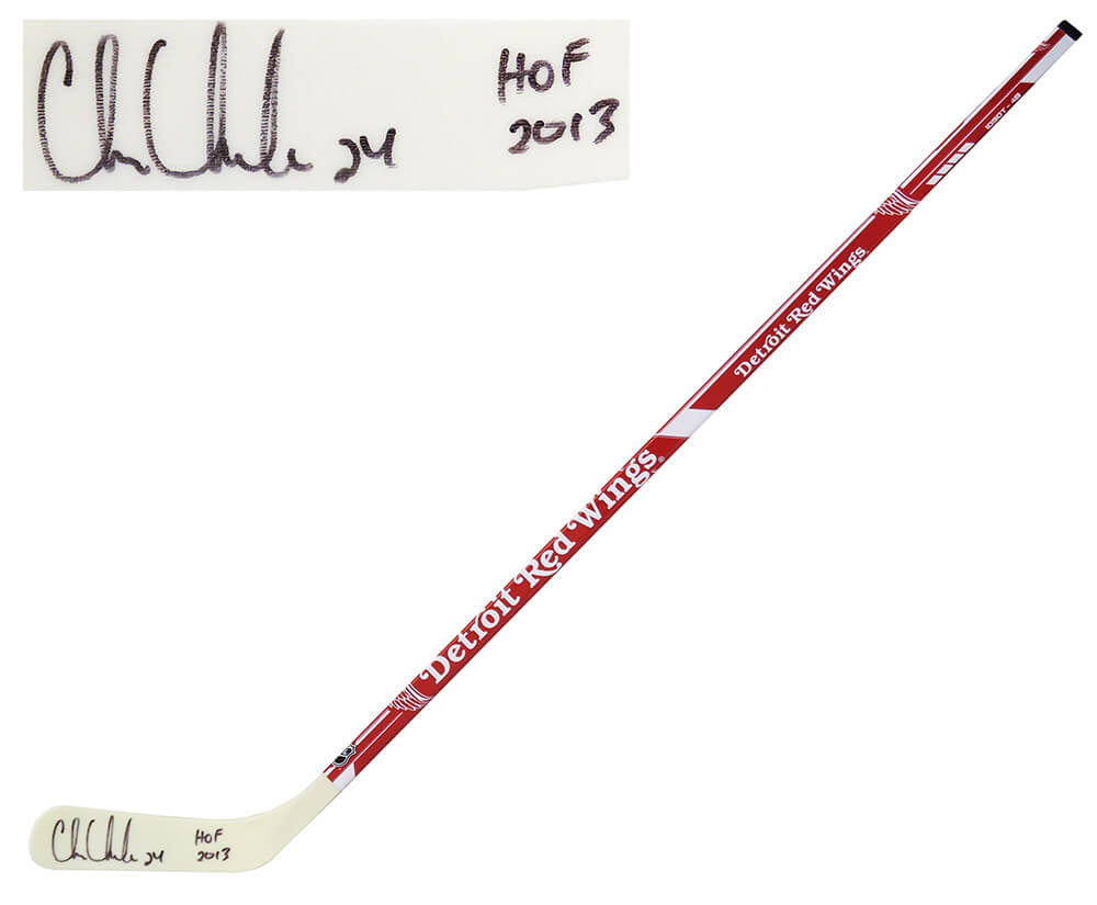 Chris Chelios Signed Detroit Red Wings Logo 48 Inch Full Size Hockey Stick w/HOF 2013