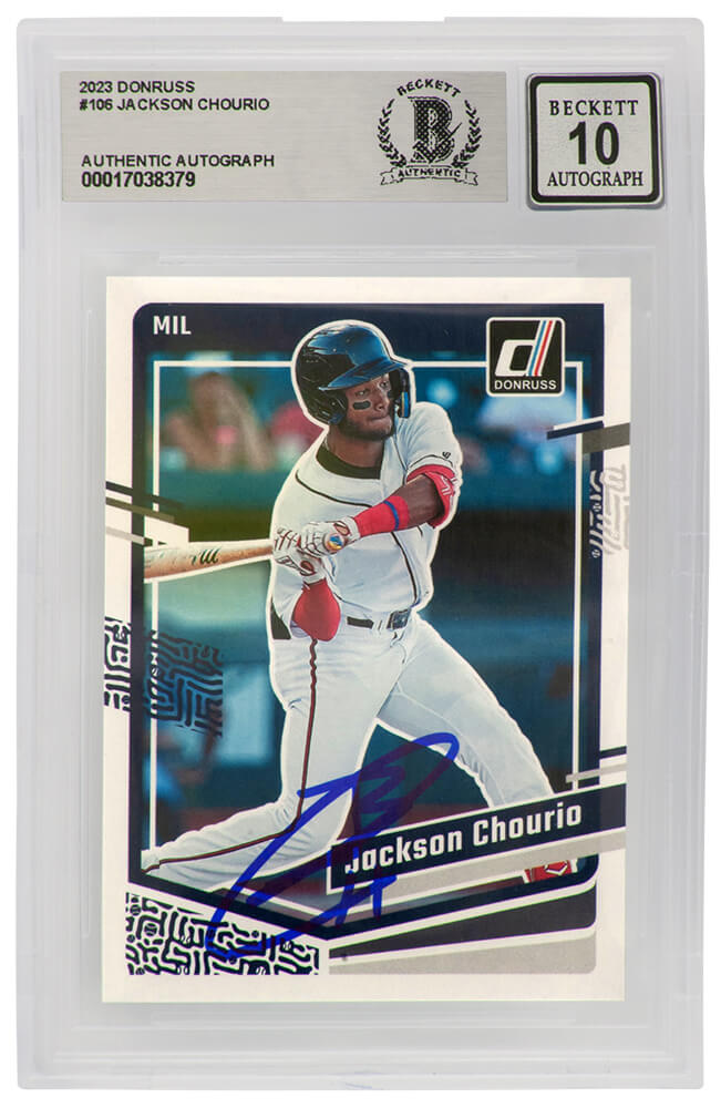 Jackson Chourio Signed Brewers 2023 Donruss Rookie Baseball Card #106 - (Beckett / Auto Grade 10)