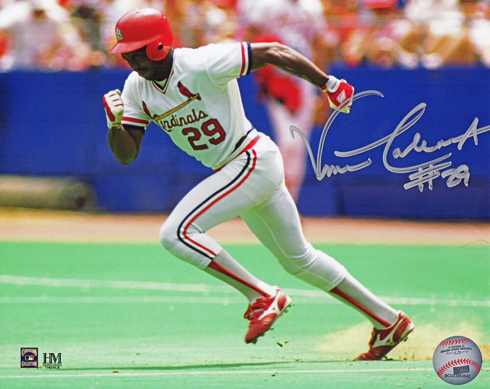 Vince Coleman Signed St. Louis Cardinals Stealing Base Action 8x10 Photo