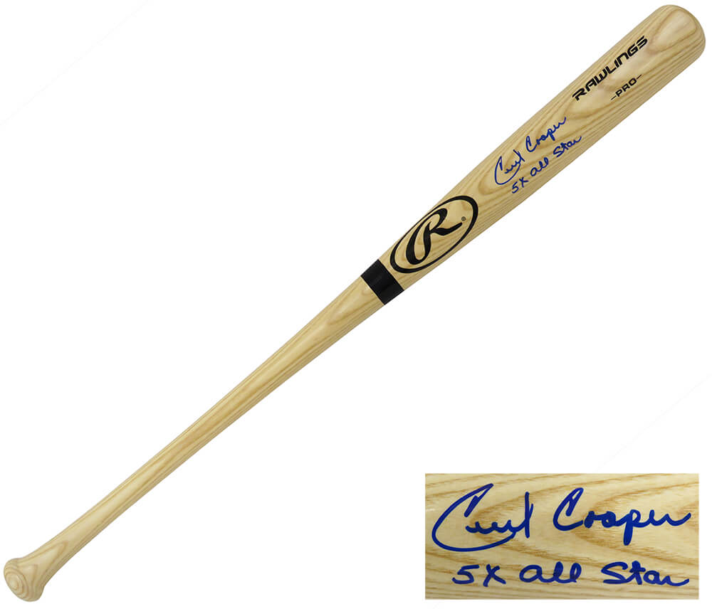 Cecil Cooper Signed Rawlings Pro Blonde Baseball Bat w/5x All Star