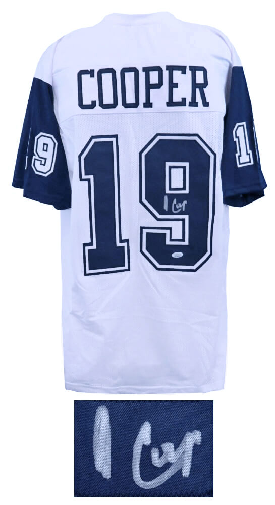 Amari Cooper Signed White With Navy Sleeves Custom Football Jersey - (JSA)