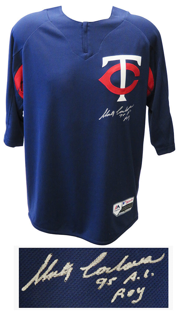 Marty Cordova Signed Minnesota Twins Navy Majestic Replica Baseball Jersey w/95 AL ROY