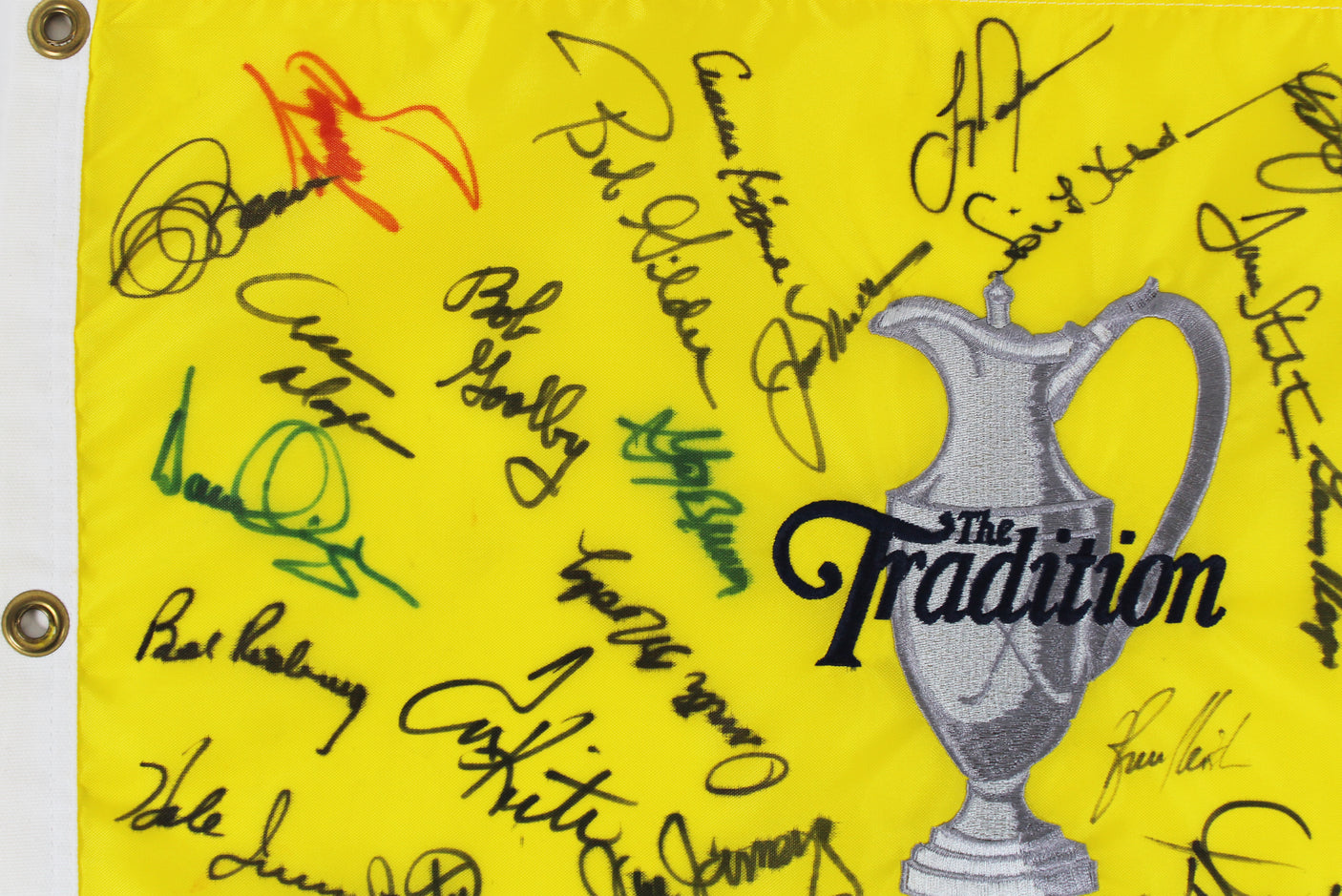 (39) Player, Irwin, Kite, Nicklaus, Authentic Signed Traditions Pin Flag BAS LOA