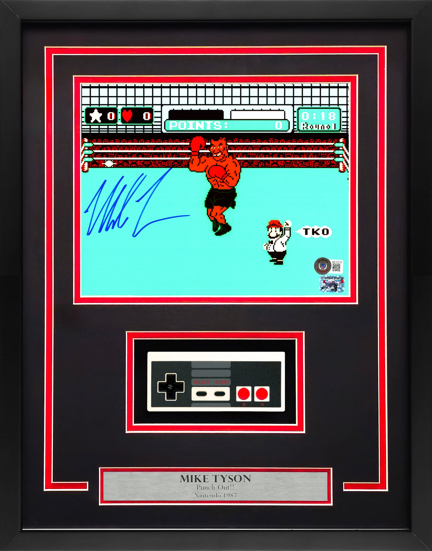 Mike Tyson Autographed Framed 8x10 Photo Nintendo Punch-Out!! With NES Controller Beckett BAS QR Stock #230181