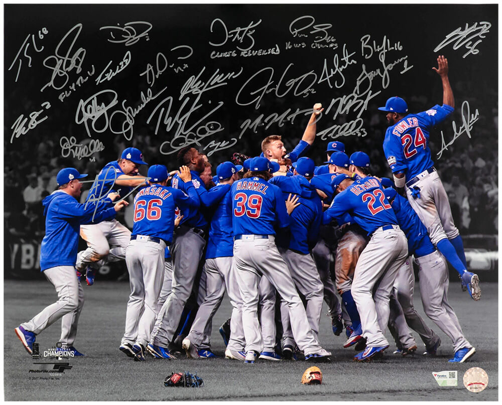 2016 Chicago Cubs Team Signed Chicago Cubs 2016 World Series Celebration Spotlight 16x20 Photo (25 Sigs)