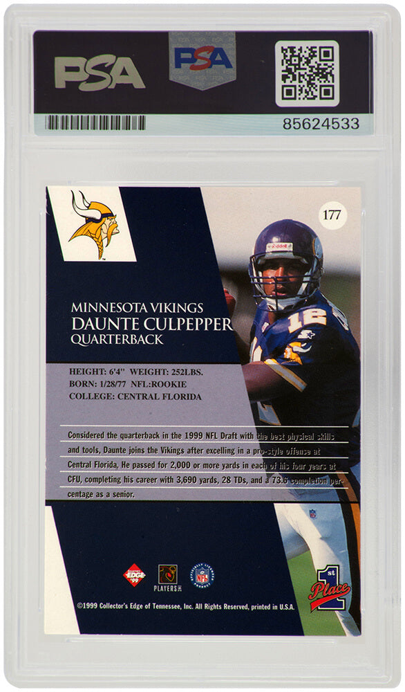 Daunte Culpepper Signed Vikings 1999 Edge Rookie Football Trading Card #177 - (PSA Encapsulated)