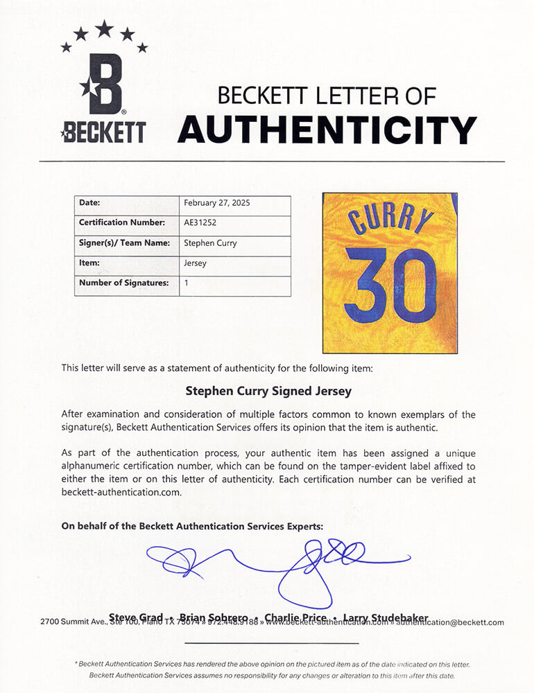 Stephen Curry Signed Yellow Custom Basketball Jersey - (Beckett)
