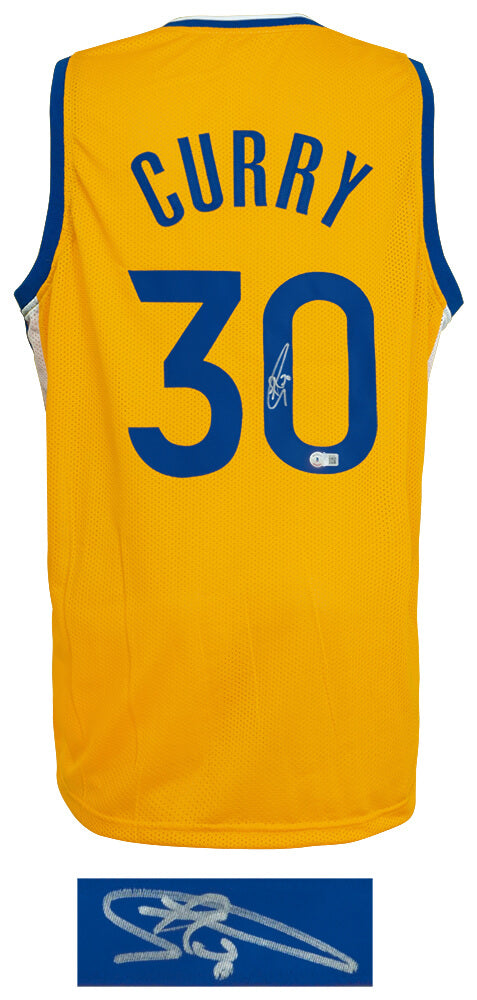 Stephen Curry Signed Yellow Custom Basketball Jersey - (Beckett)