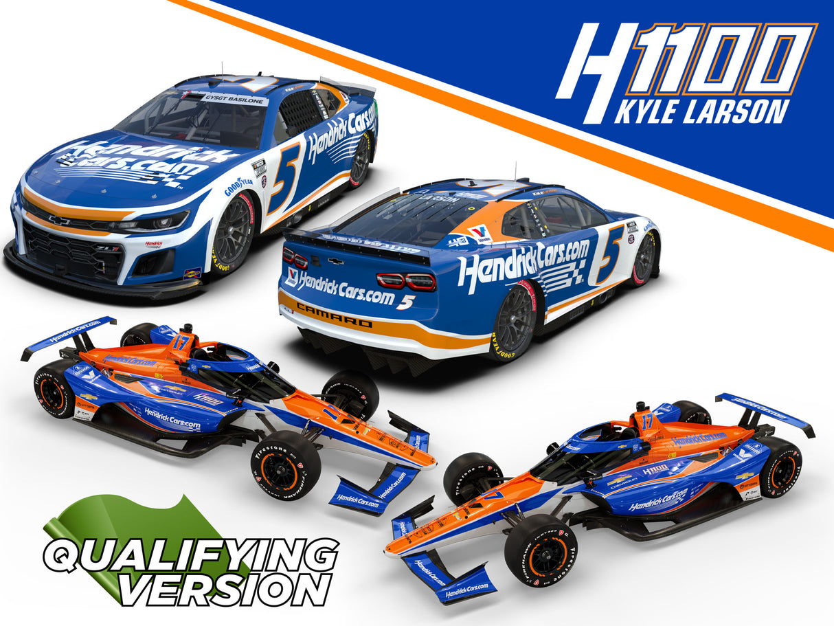 PRE-ORDER Kyle Larson Signed 2024 Indy/Charlotte Qualifying Diecast 2-Pack (1:18 & 1:24)