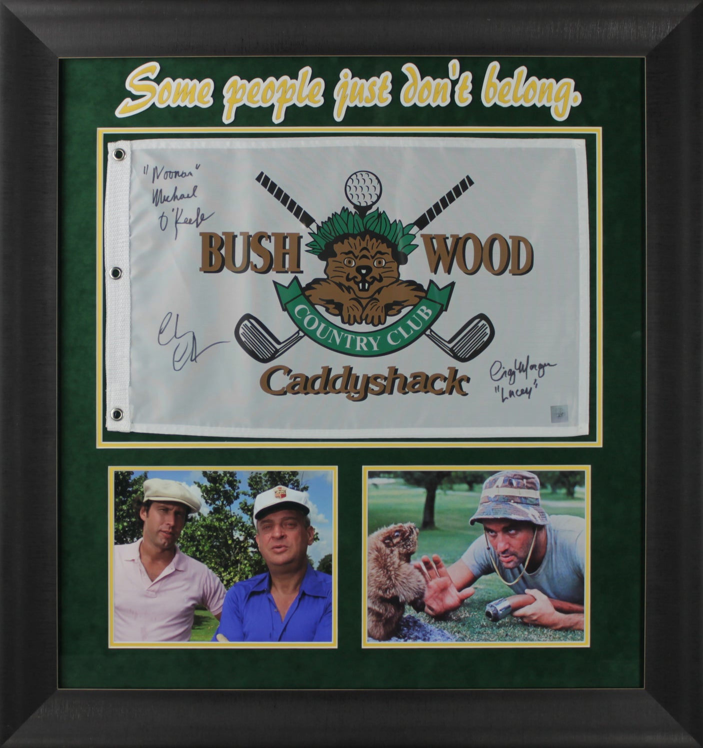 Caddyshack (3) Chase, O'Keefe & Morgan Signed Bushwood CC Framed Flag BAS Wit
