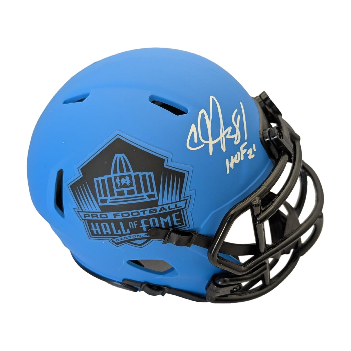 Calvin Johnson Signed Authentic Hall Of Fame Inscription Rave Mini Helmet NFL