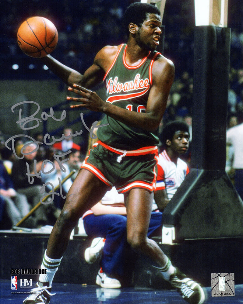Bob Dandridge Signed Milwaukee Bucks With Basketball Action 810 Photo w/HOF'21