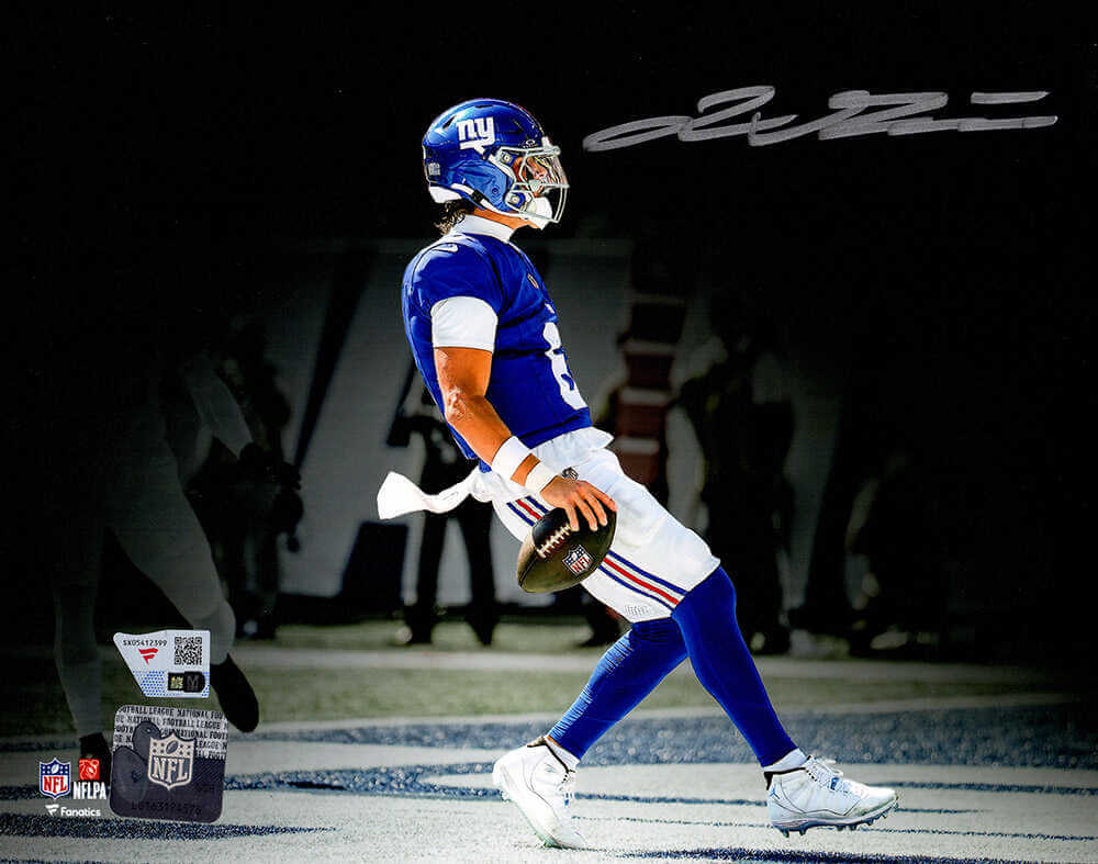 Jaxson Dart Signed New York Giants Rushing Touchdown Spotlight Action 8x10 Photo - (Fanatics)
