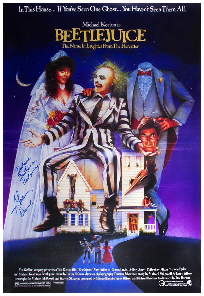 Geena Davis Signed Beetlejuice 27x40 Full Size Movie Poster w/Beetlejuice, Beetlejuice, Beetlejuice