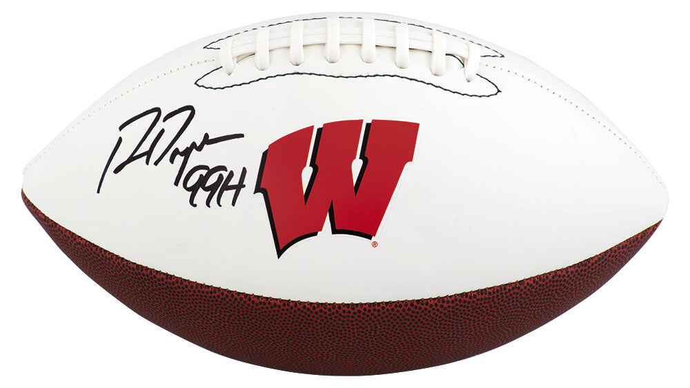 Ron Dayne Signed Wisconsin Logo Brands White Logo Football w/99H
