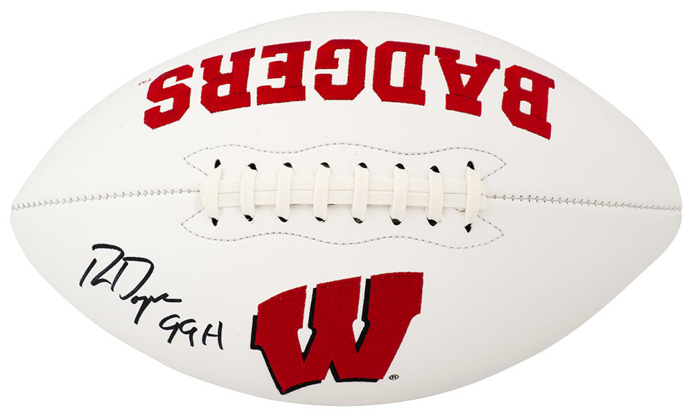 Ron Dayne Signed Wisconsin Badgers Franklin White Logo Football w/99H