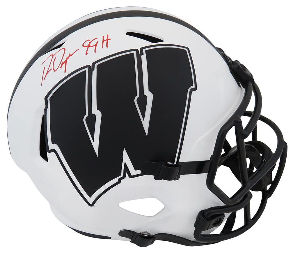 Ron Dayne Signed Wisconsin Badgers Lunar Eclipse White Matte Riddell Full Size Speed Replica Helmet w/99H