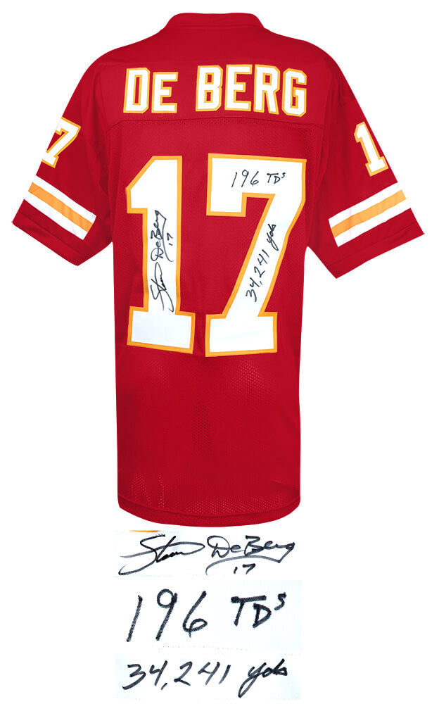 Steve DeBerg Signed Red Custom Football Jersey w/34,241 Yds, 196 TD's