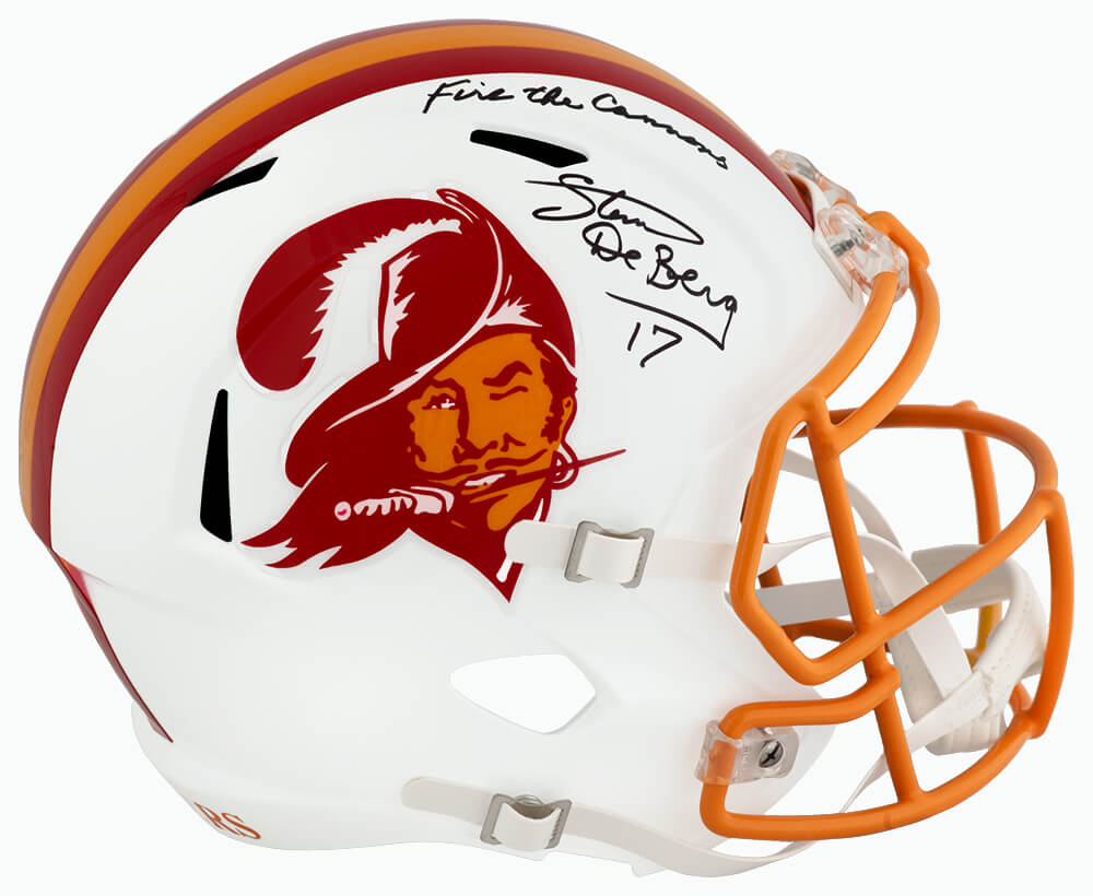 Steve DeBerg Signed Tampa Bay Buccaneers T/B Riddell Full Size Speed Replica Helmet w/Fire The Cannons