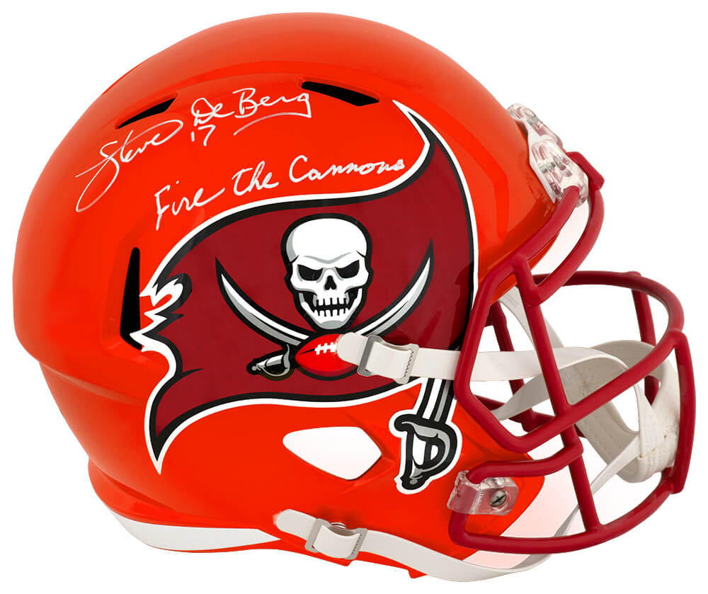 Steve DeBerg Signed Tampa Bay Buccaneers FLASH Riddell Full Size Speed Replica Helmet w/Fire The Cannons