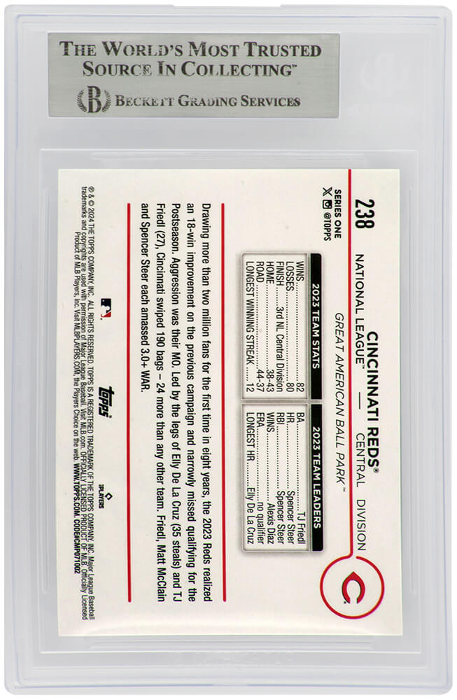 Elly De La Cruz Signed Cincinnati Reds 2024 Topps Rookie Baseball Card #238 (Beckett Encapsulated)