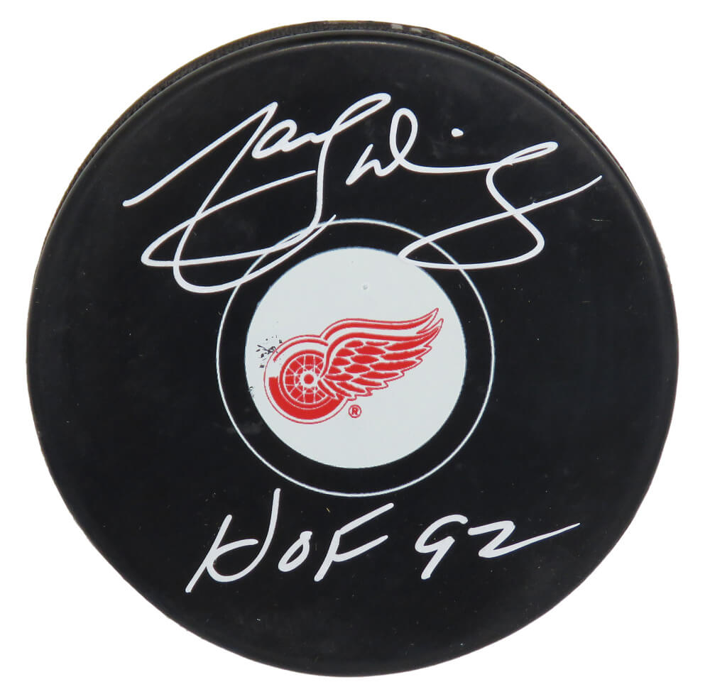 Marcel Dionne Signed Detroit Red Wings Logo Hockey Puck w/HOF'92