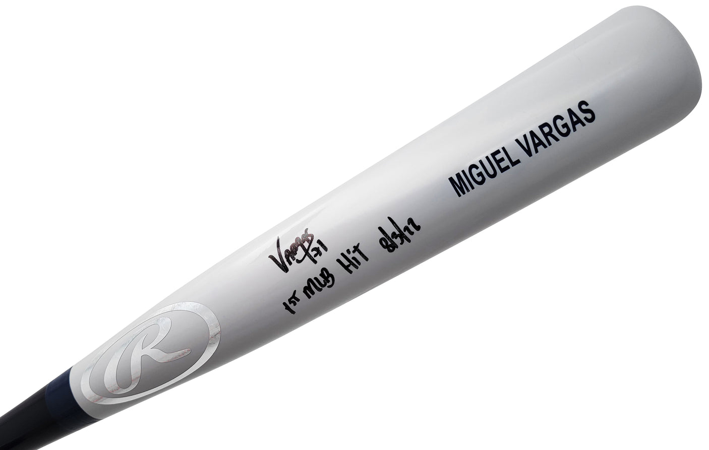 Miguel Vargas Autographed Gray Rawlings Game Model Bat Dodgers, White Sox "1st MLB Hit" Beckett BAS Witness Stock #209049