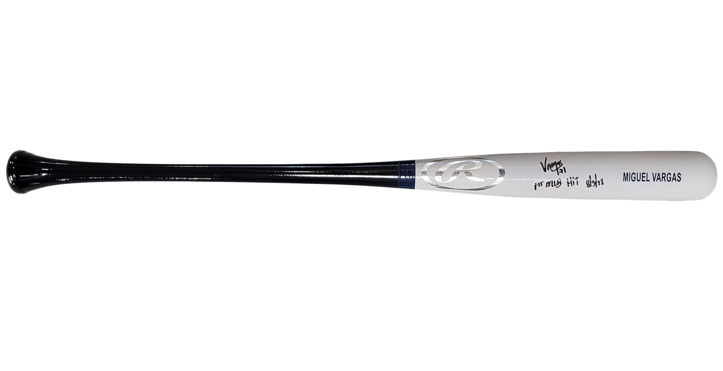 Miguel Vargas Autographed Gray Rawlings Game Model Bat Dodgers, White Sox "1st MLB Hit" Beckett BAS Witness Stock #209049