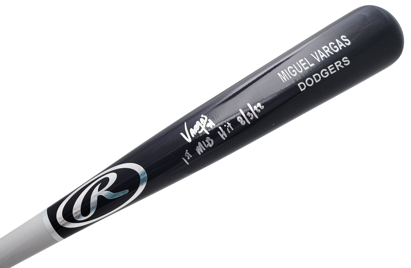 Miguel Vargas Autographed Black Rawlings Game Model Bat Dodgers, White Sox "1st MLB Hit" Beckett BAS Witness Stock #209051