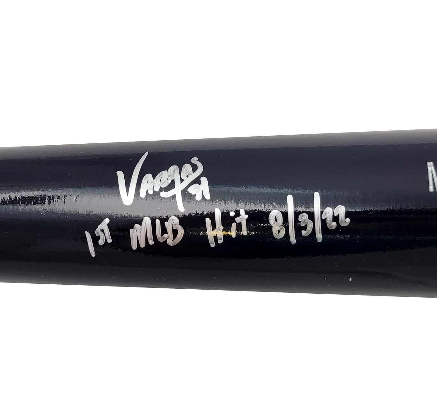 Miguel Vargas Autographed Black Rawlings Game Model Bat Dodgers, White Sox "1st MLB Hit" Beckett BAS Witness Stock #209051