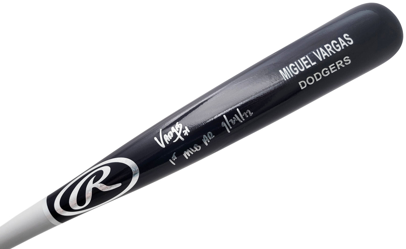 Miguel Vargas Autographed Black Rawlings Game Model Bat Dodgers, White Sox "1st MLB HR" Beckett BAS Witness Stock #209052