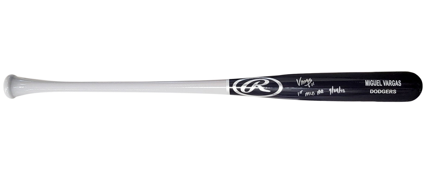 Miguel Vargas Autographed Black Rawlings Game Model Bat Dodgers, White Sox "1st MLB HR" Beckett BAS Witness Stock #209052