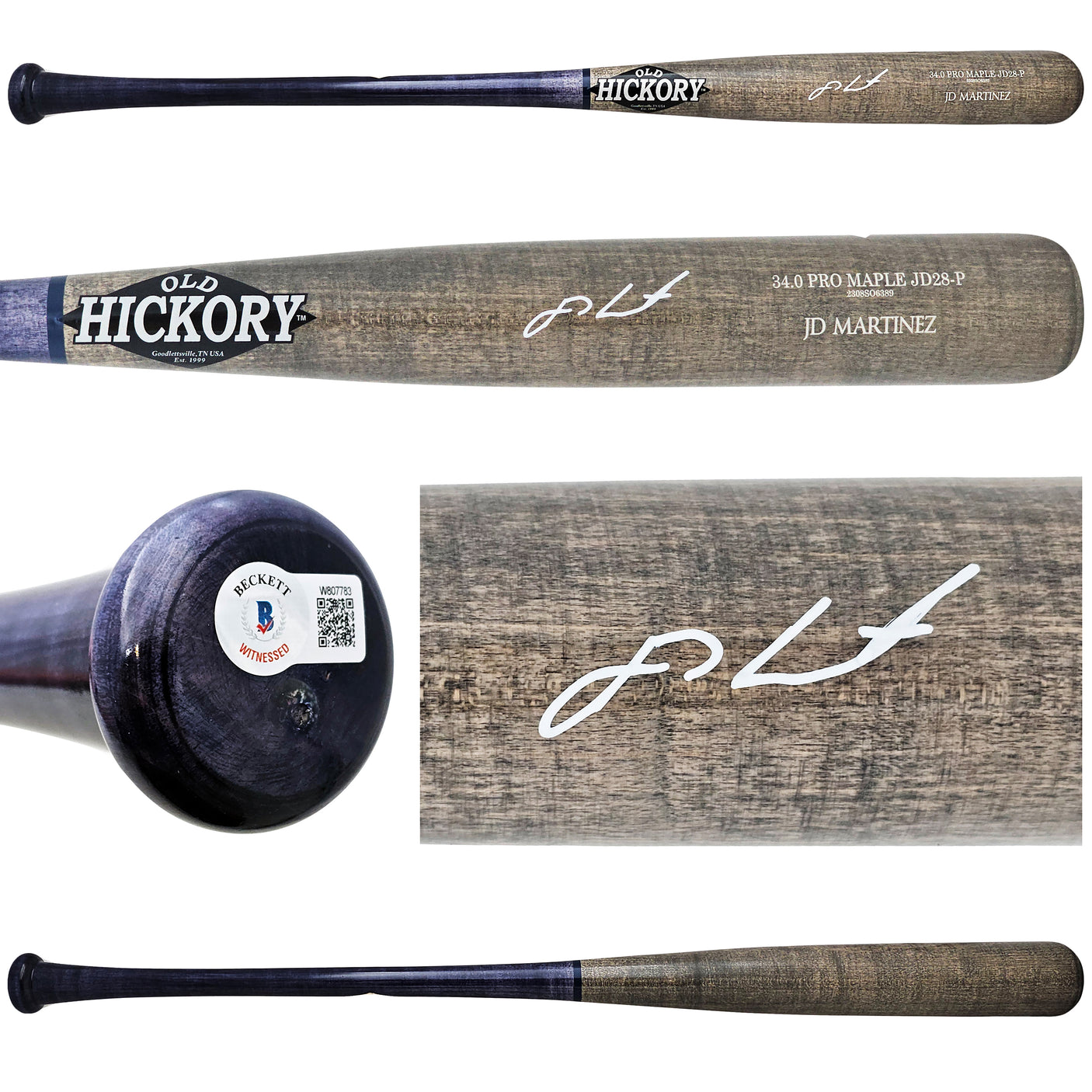 JD J.D. Martinez Autographed Grey & Blue Old Hickory Pro Maple Bat Red Sox, Tigers Beckett BAS Witness Stock #220621
