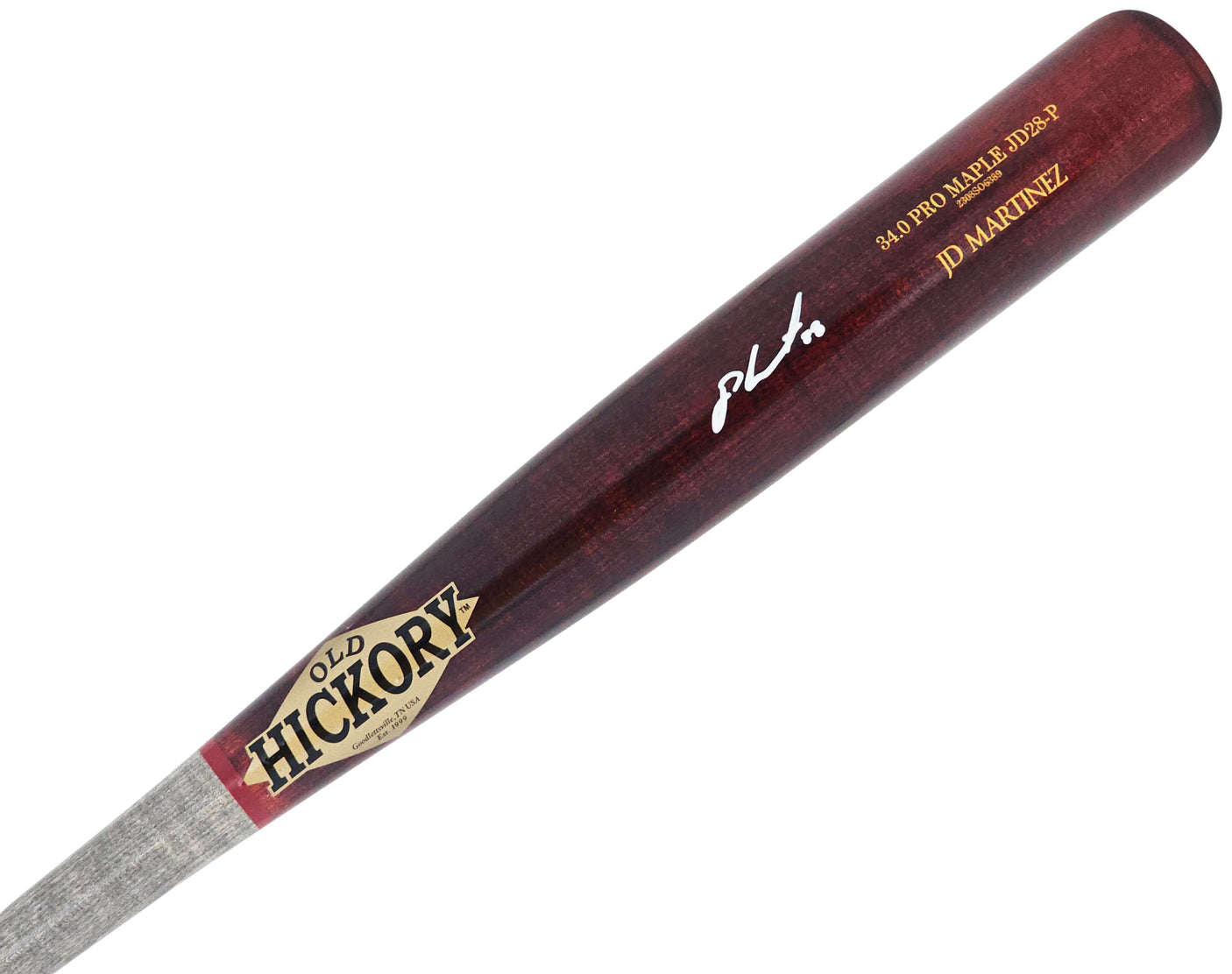 JD J.D. Martinez Autographed Wine & Grey Old Hickory Pro Maple Bat Red Sox, Tigers Beckett BAS Witness Stock #220623
