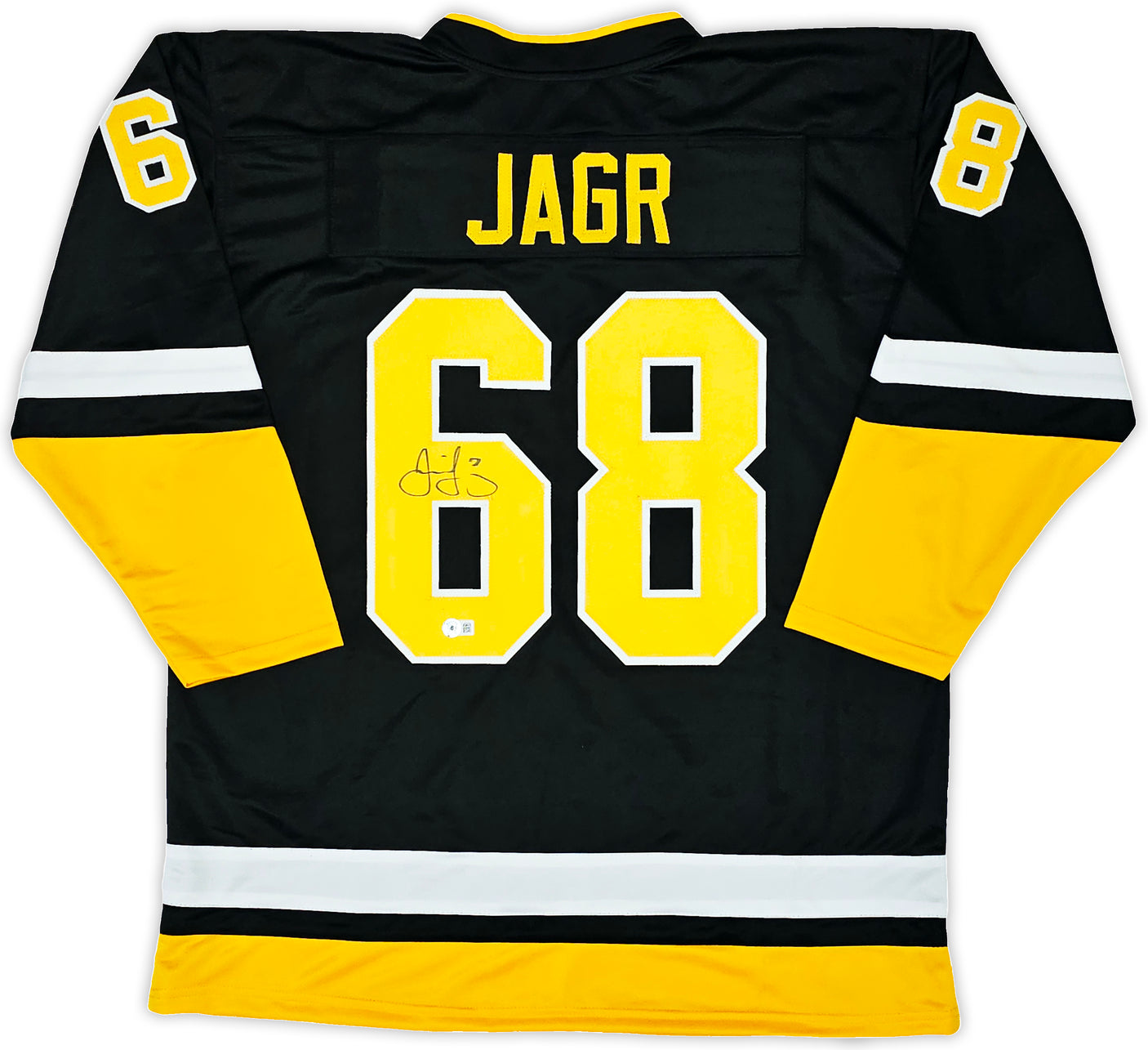 Pittsburgh Penguins Jaromir Jagr Autographed Black & Yellow Jersey Beckett BAS Witness Stock #220618