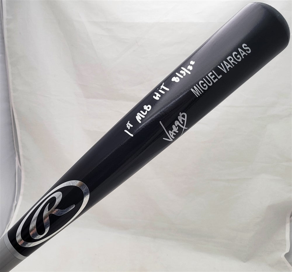 Miguel Vargas Autographed Black Rawlings Bat Los Angeles Dodgers "1st MLB Hit 8/3/22" Beckett BAS Witness #WZ59384
