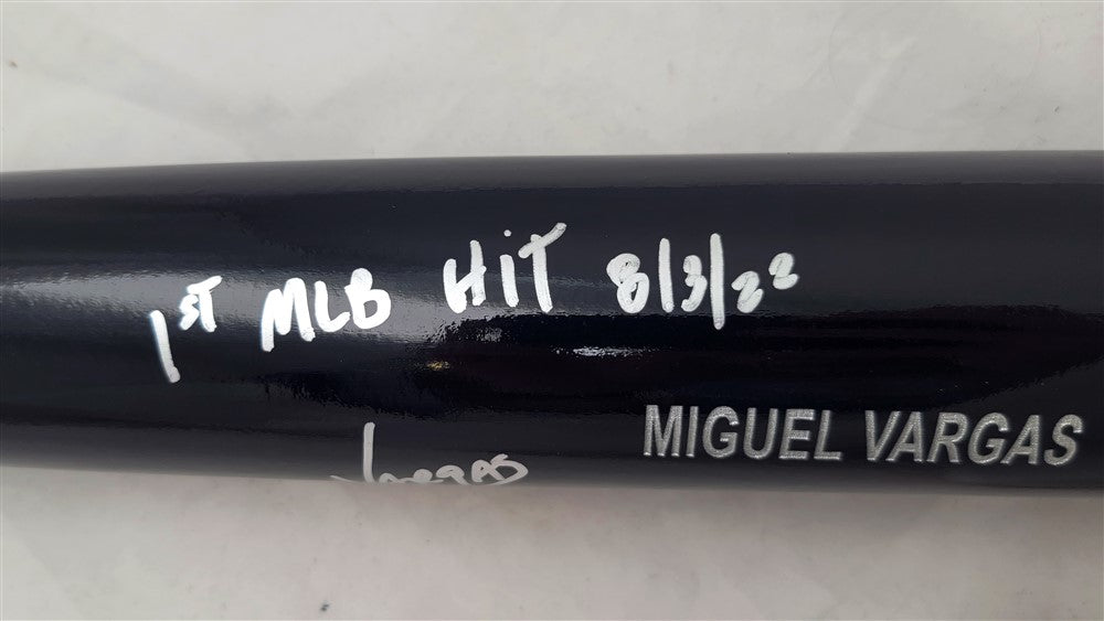 Miguel Vargas Autographed Black Rawlings Bat Los Angeles Dodgers "1st MLB Hit 8/3/22" Beckett BAS Witness #WZ59384